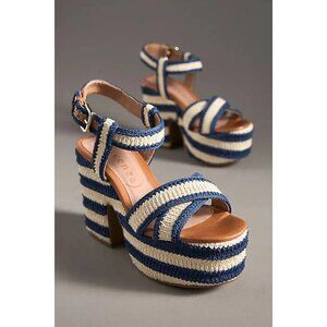 Anthropologie Vicenza Crochet Platform HeelsBlue Ivory Chunky Platform 41